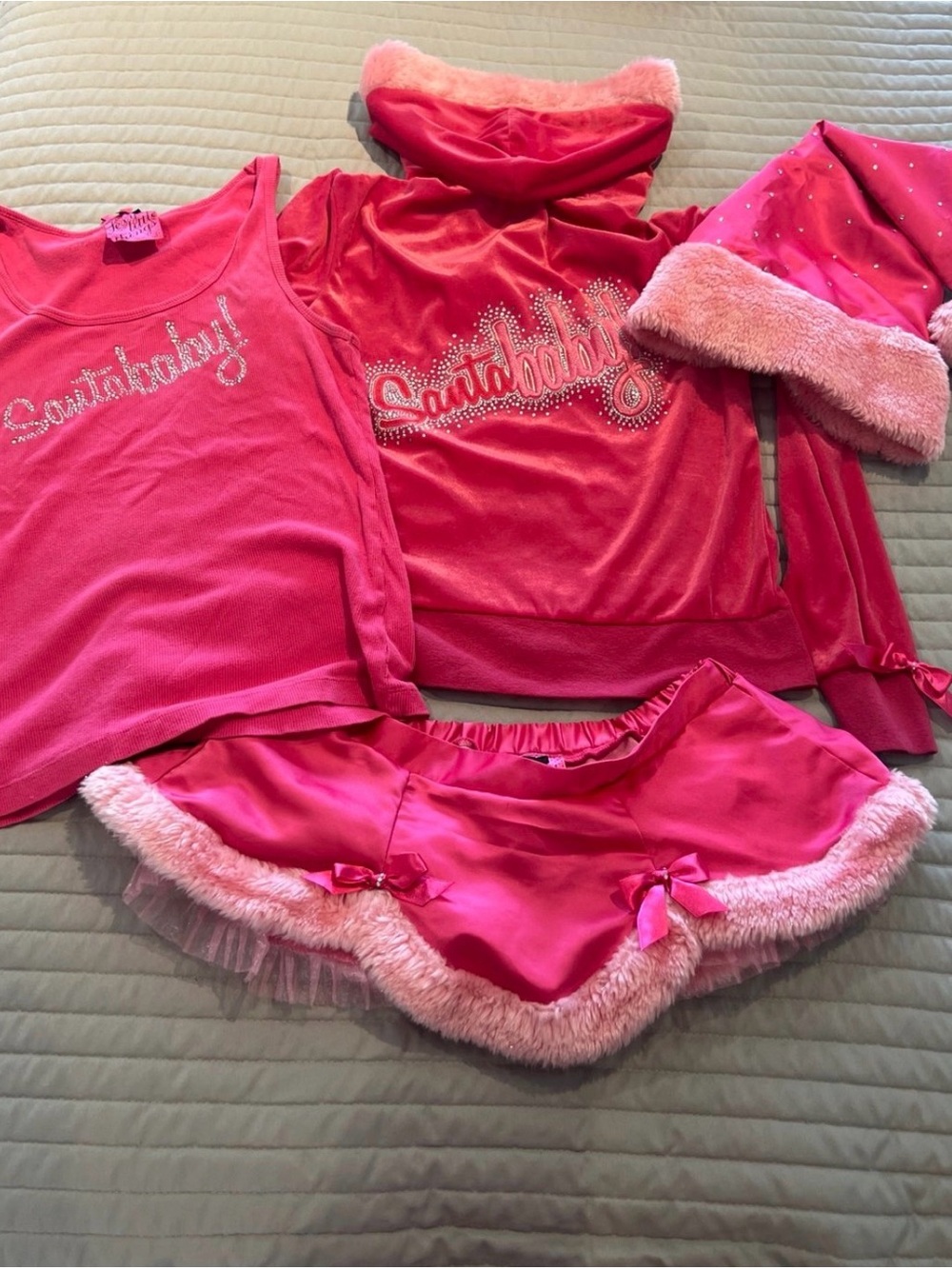 VICTORIAS SECRET SANTA BABY!! 4 piece set jacket M tank top L hat OS skirt OS